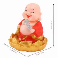 3.74x4.13in Light Sensing Nodding Maitreya Buddha  Window Sill Display Statue raudona