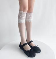 Ultra Thin Transparent Women Lace Ruffle Long Socks Stockings Jk Lolita Sweet Girls Sexy Lace Mesh Fishnet Stockings Knee Socks One Size