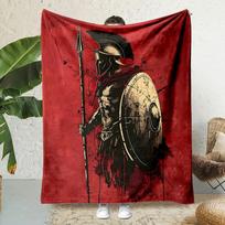 Spartan Warrior Fleece Blanket - Greek Armor Print Throw, Luxurious Flannel Gift for Men, All-Season Machine Washable Decor Size: 75*100cm, Weight: 230 GSM