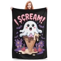 I Scream Ghost Ice Cream Halloween Cute Funny Blankets Fleece Sofa Throw Blanket for Couch Bedding Office Throws Bedspread Quilt Size: 75*100cm, Weight: 230 GSM