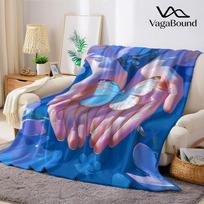 Butterfly in Palms Flannel Blanket Warm Soft Halloween Christmas Couch Warm Cozy Decorative Decor Gift for All Season Size: 75*100cm, Weight: 230 GSM