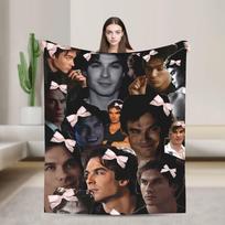 The Vampire Diaries Damon Salvatore Movie Blanket Super Warm Novelty Plush Throw Blanket For Couch Bed Bedspread Bed Cover Size: 75*100cm, Weight: 230 GSM
