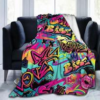 Hip Hop antklodė Akvarelinis grafiti lovos antklodė Super minkštos lengvos pledinės antklodės lovai, sofai, kampinei sofai Gatvės meno antklodės Size: 75*100cm, Weight: 230 GSM