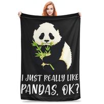 I Just Really Like Pandas, OK Blanket Soft Warm Flannel Throw Blanket Bedding for Bed Living room Picnic Travel Home Couch Size: 75*100cm, Weight: 230 GSM