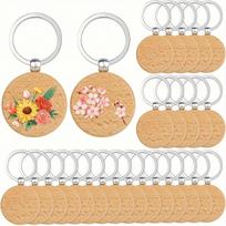20pcs Wooden Keychain Blanks Wood Key Chain Bulk Wood Engraving Blanks Round Wood Key Ring Key Tag for DIY Crafts šviesiai geltonos spalvos