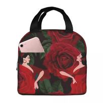 Lunch Bag for Men Women Flamenco Roses Insulated Cooler Portable Picnic Work Dancer Dance Spain Spanish Oxford Tote Handbags 22x20x13CM smėlis