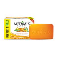 Medimix Sandal Ayurvediškas Tradiciškai Pagamintas Muilas Maudynėms 125g (3 + 1 Kombinuotas rinkinys) | Praturtintas sandalmedžio ir eladi aliejumi | Veiksmingas odos dėmėms orange