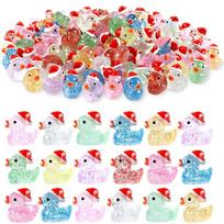 10/50 PCS Christmas Mini Glitter Ducks Colorful Tiny Small Little Resin Duck Figures with Christmas Hat for Landscape Home Decor 10 PCS red