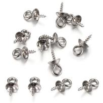 50pcs Stainless Steel Screw Eye Pins Gold Color Bail Top Drilled Bead End Caps Pendant Connector for DIY Jewelry Making Supplies Cap 4mm