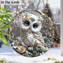 Acrylic White Owl  Suncatcher Stained Glass Effect Window Hanging Ornament Owl Lover Christmas Gifts 20cm/7.87Inch