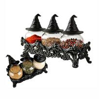 Unique Vintage Witchy Hat Lids Apothecary Spices Jar Witch-Style Kitchen Decoration 3 Jars for Seasoning Salt Pepper Herbs Spice