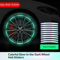 Automobilio rato fluorescencinis lipdukas, dviračio spalvota šviečianti juostelė, automobilio atspindintis spalvotas lazerinis šviečiantis ratlankio apsaugos nuo susidūrimo lipdukas 10pcs