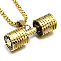 Fashionable Men's Dumbbell Fitness Barbell European Fashion Jewelry Necklace Pendant 60CM(Necklace Long)