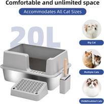 Extra Large Stainless Steel Cat Litter Box High Side Anti-Leak Litter Tray With Secure Lid And Litter Scoop
