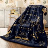 1pc Sarah J Maas Inspired Fantasy Quotes Blanket, Navy Blue & Golden Flannel, ACOTAR Fans, Couch Spread, Soft All-Season Size: 75*100cm, Weight: 230 GSM