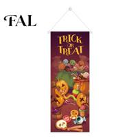 Outdoor Hanging Banners Halloween Flag Banner Backdrop, Spooky Pumpkin Witch Ghost Polyester Fabric Background Decoration for Indoor Party Wall Decor A