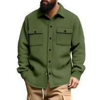 Slim Fit Casual Men's Jacket Pure Color Single Button Collar Windproof Spring Autumn Outerwear Polyester Fiber Fleece Lined S armijos žalia spalva