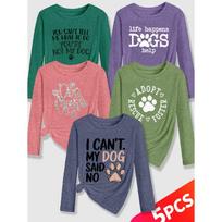 Lele Orientation Five-piece women's long-sleeve set Paw print canine-themed fun English phrases with a healing retro print Spring, Summer, Autumn S