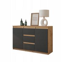 Komoda dąb wotan/antracyt 120 cm szeroka, 2 drzwi, 2 półki, 3 szuflady