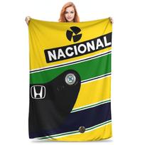 Flannel Throw Blanket Ayrton Senna 1991 Helmet Racing Warm Plush Blankets Soft Bedding for Bed Living room Home Travel Sofa Size: 75*100cm, Weight: 230 GSM