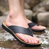 Vyriški šlepetės sandalai karvės odos paplūdimio batai šlepetės odiniai sandalai vyriški kasdieniai vasariniai batai H600 39 juoda
