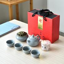 Guochao Ge Kiln Kung Fu Tea Set Gift Box Set Creative Ceramic One Pot Four Cups Light Luxury Gifts with Incense Burner