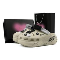 Crocs Crush Clog EVA Cute English Graffiti Splash Ink Simple Sesame Street Gift Box Hole Shoes Unisex Bone White 34-35