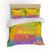 Surf Duvet Cover Hippie Classic Old Bus Surfboard Freedom Holiday Exotic Life Sketchy Art Yellow Orange Room Decor For Women Men EU Single(135*200cm)3pcs