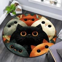 Black Cat Round Area Rug,Carpet Rug for Living Room Bedroom Sofa Playroom Decor,Non-slip Floor Mat 80cmx80cm