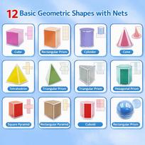 Statybinės kaladėlės Žaislai 12/15 Vnt. Daugiaspalvės 3D Geometrinės Skaidrios Kubas Stačiakampis Blynas Kūgis Matematika Atskiriamas Dizainas Popierius gray