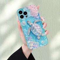 Mėlynas svajingas vėžlių rašto telefono dėklas, tinkantis iPhone 17 16 15 14 13 12 11 Pro/Max/Plus, apsaugantis nuo kritimo ir smūgių iPhone 17PRO