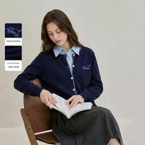 INMAN Embroidered Knit Cardigan S safyro mėlyna spalva