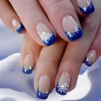 Festive Snowflake Short Square Press On Nails Glossy White Blue Gradient Full Cover False Nails for Women’s Manicure 1
