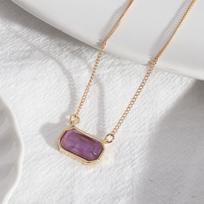 Handmade Raw Gemstone Necklace Natural Stone Square Pendant Boho Semi Stone Choker  Gift violetinė