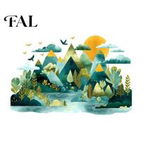Watercolor Mountain Wall Decals 2Pcs Sticker, Peel And Stick Landscape Decal, PVC Waterproof Scenery Window Clings Mural, Removable art Decor A