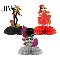 Festival Atmosphere Table Toppers 3Pcs Day of The Dead Skull Honeycomb Ornament, 6 Styles Sugar Colorful Paper Skulls Figurines for Party Home Decor, B