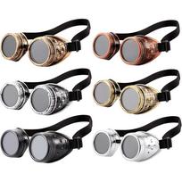 6 Pcs Steampunk Goggles, Victorian Style Costume Glasses with Adjustable Strap, Vintage Round Lens, Cyber Punk Eyewear, Halloween Cosplay Party 6pcs