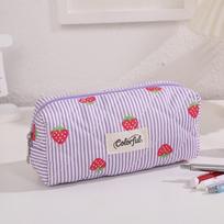 Quilted Stationery Bag Strawberry Striped Pen Bag INS Pencil Case  School Supplies violetinė