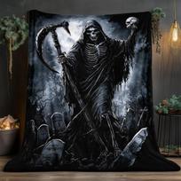 Grim Reaper Art Pattern Decorative Throw Blanket for Sofa, Bed, Living Room, and Home Decor Styling Size: 75*100cm, Weight: 230 GSM