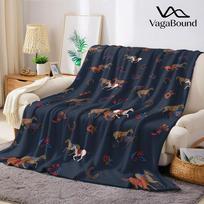 Navy Horse Trot Flannel Blanket Warm Soft Halloween Christmas Couch Warm Cozy Decorative Decor Gift for All Season Size: 75*100cm, Weight: 230 GSM