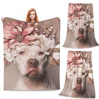 Pit Bull Flower Power Apollo Blanket Soft Warm Flannel Throw Blanket Plush for Bed Living room Picnic Travel Home Sofa Size: 75*100cm, Weight: 230 GSM