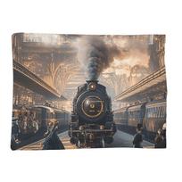 The Steam Age Of Old Trains Blanket Soft Warm Flannel Throw Blanket Plush for Bed Living room Picnic Travel Home Sofa Size: 75*100cm, Weight: 230 GSM