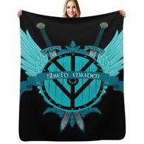 Shield Maiden Badass Warrior Woman Winged Teal Viking Shield Throw Blanket Outdoor Soft Blanket for Picnic Beach Camping Size: 75*100cm, Weight: 230 GSM