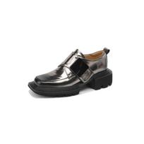 Krazing Pot Cow Skin Square Toe Med Heels Autumn Summer Shoes Leisure Shoes Superstar Women Deep Mouth Pumps 34 pilka