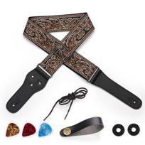Detachable Embroidered Jacquard Guitar Strap Set for Acoustic, Electric, and Bass Guitars.