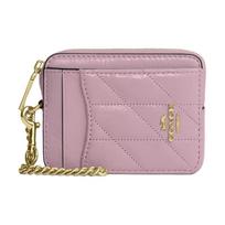 COACH Card Case 7 Chain Wrist Strap Hook Clip Quilted Design Glazed Leather Card Holder Women's Gold with Carnation Color Gold with carnation color auksas