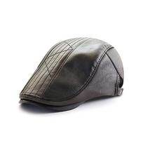 Letter Berets Cap PU Leather Duckbill Hat Casual Peaked Cap  For Women Men juoda