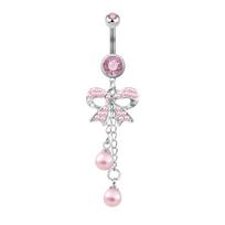 Fashion Stainless Steel Belly Button Ring Sexy Drop Dangle Body Piercing Jewelry For Women Girls Pink Zircon Navel Rings Gifts A1