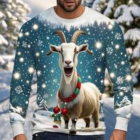 Funny Screaming Goat Graphic T Shirts Casual Animal Long Sleeve T Shirt For Men Clothes Christmas Sheep 3D Printed Tee Boy Tops S