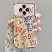 Vivo X100s Phone Case With Strap Oil Painting Butterfly Design Full Cover Soft Silicone Anti-Drop Women Girls vivo X100